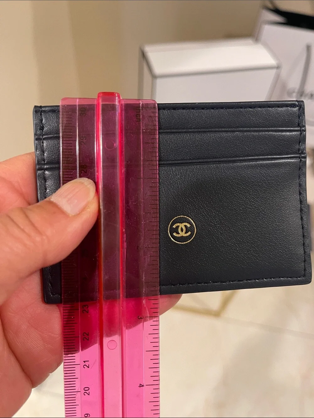 CHANEL Men’s Black Wallet & White Gift Presentation Set with Navy Accents